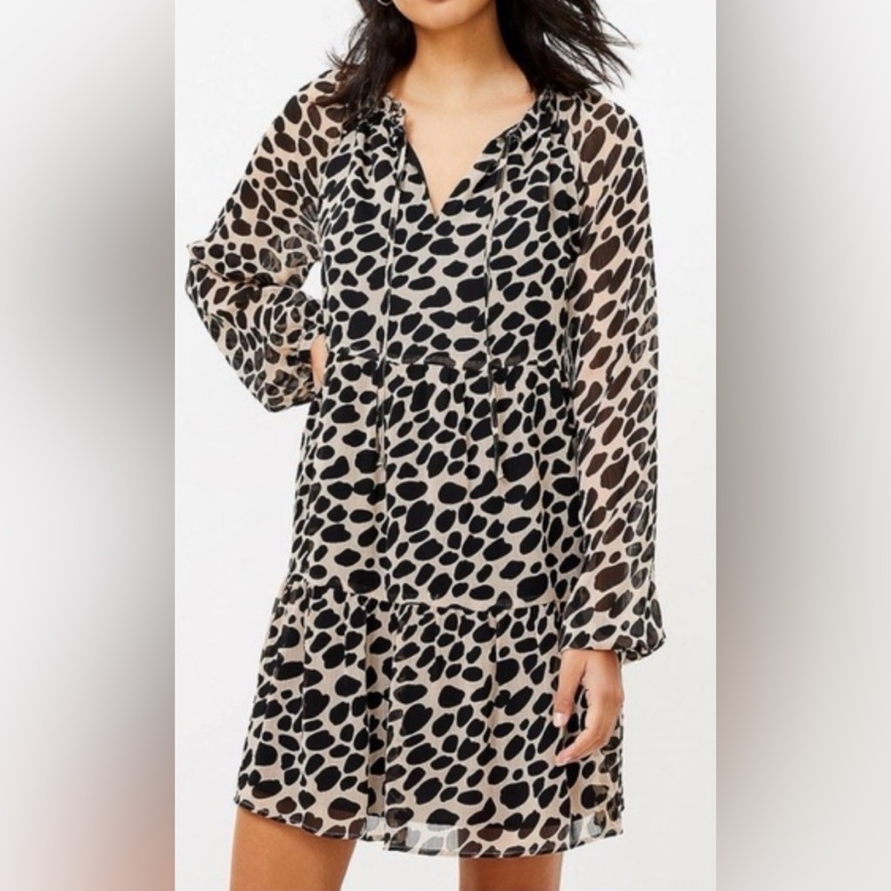 LOFT curve Animal Print Long Sleeve Dress SZ 14